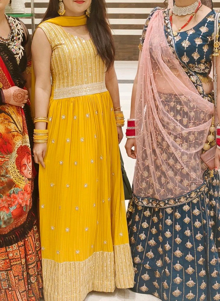 Beautiful Haldi Colour Gown With Dupatta .