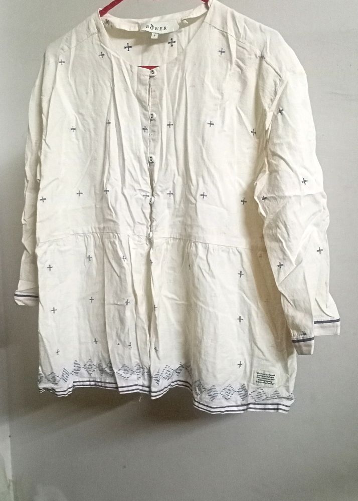 Bower Off White Cotton Linen Top