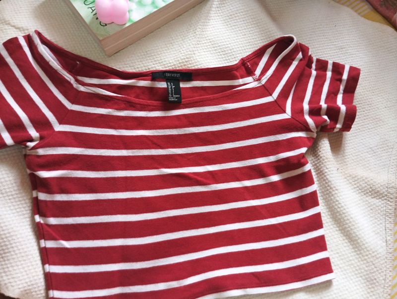 Red And White Strip Crop Top