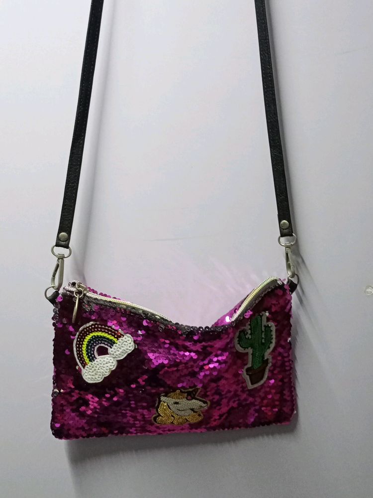 Pink And Silver Sequence Bag...