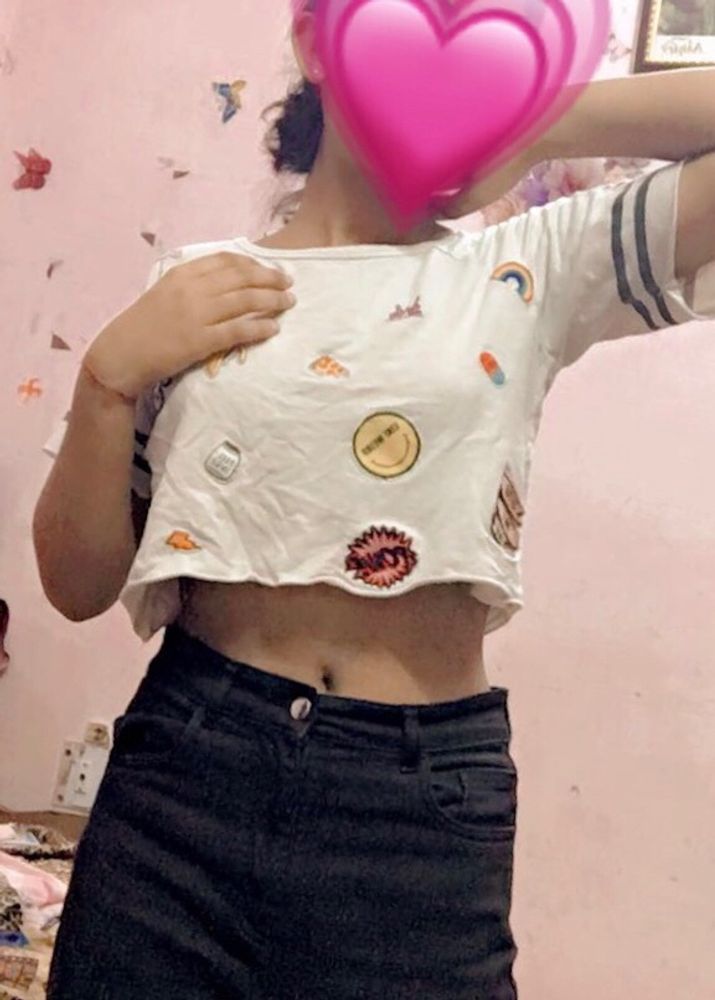 White Crop Top With Cute Patterns