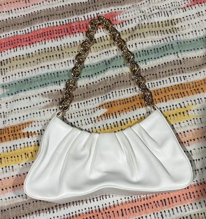 White Purse With Golden Chain