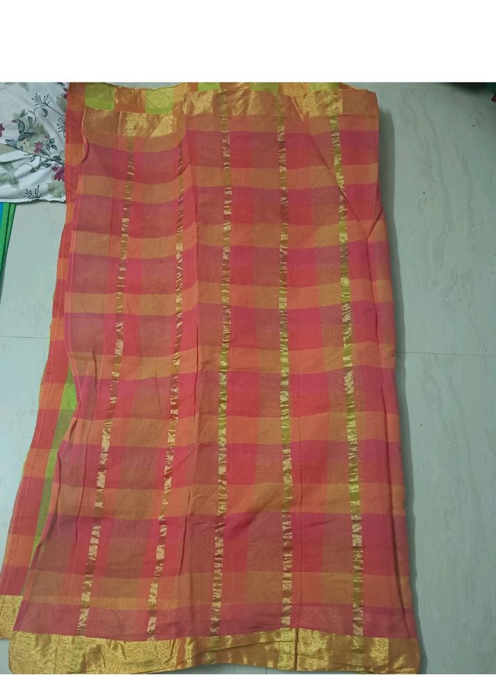 Multi Colour Checked Saree With Blouse