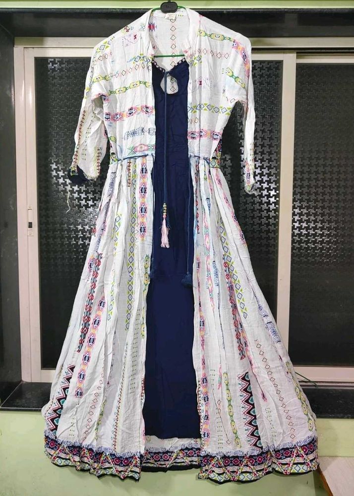 White Pattern Design Long Dress