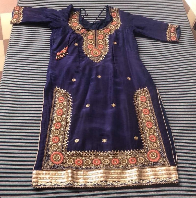 Heavy Work Blue Peach Shirt Salwar