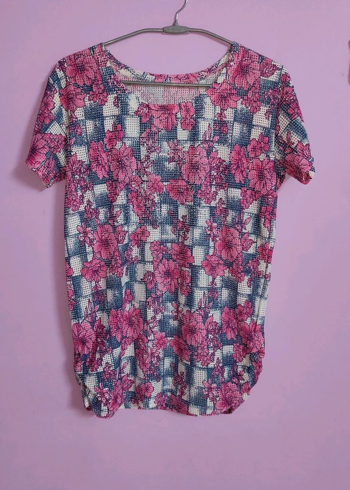 Flower Print Net Top