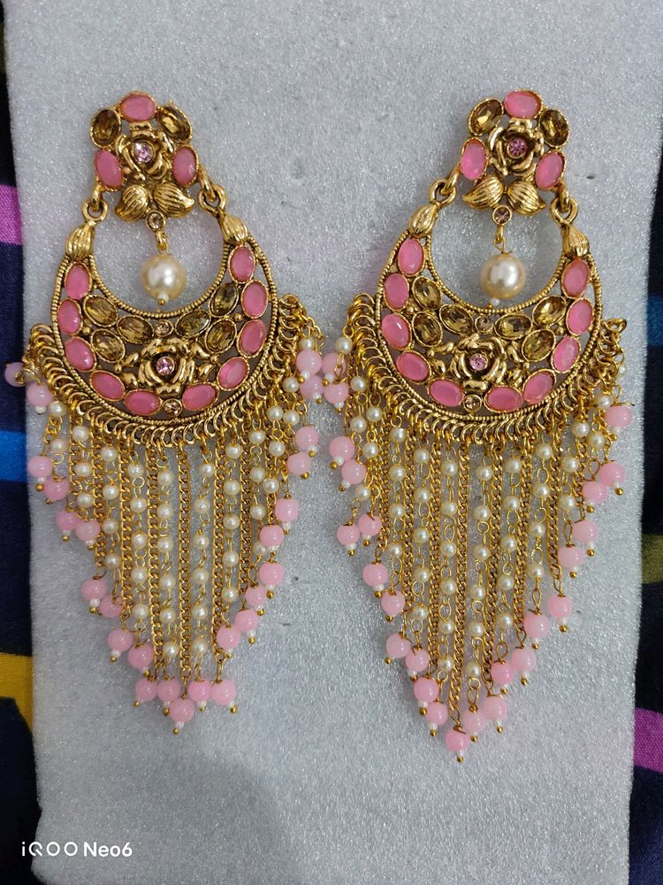 PANASH Women's Brass Drop Earrings (Pink)