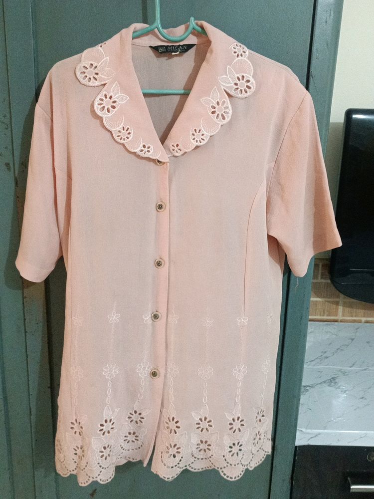 Peach Chikankari Shirt