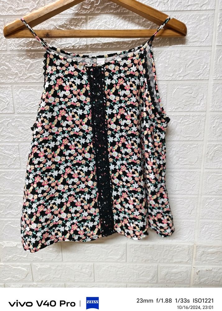 Black Mini Floral Crop Top - For Medium to Large