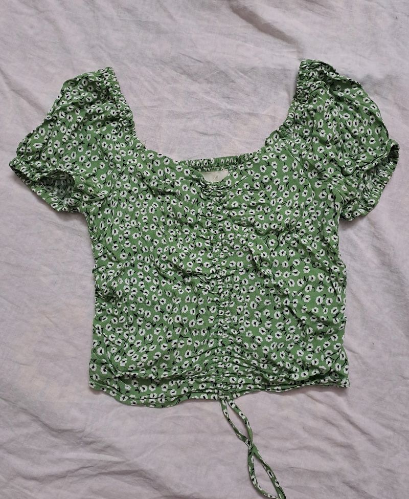 H&M Floral Green Crop Top