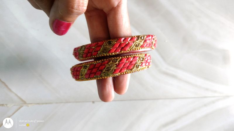 Beautiful Red And Golden Bangles