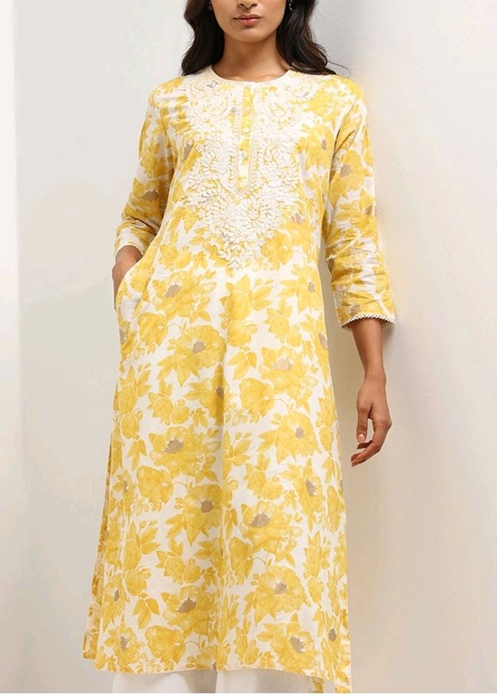 Floral Embroidered Yellow Kurta