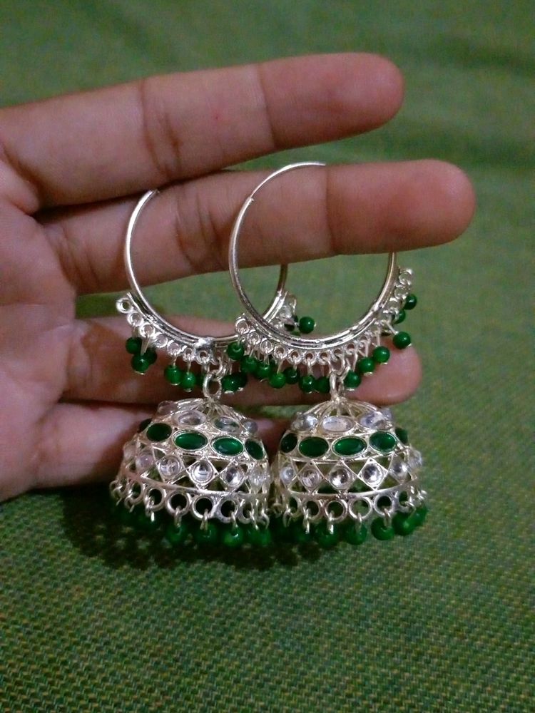 Green And White Colored Jhumka..