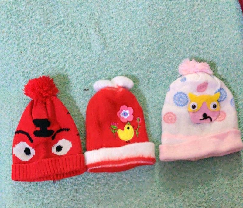 Set Of Three Woollen Caps, 3-9 Months, Boys And Gi