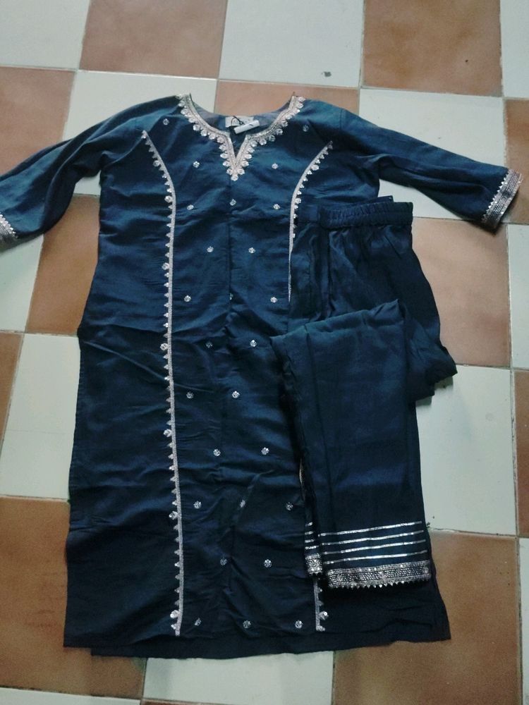 Navey  blue Kurta Set stone