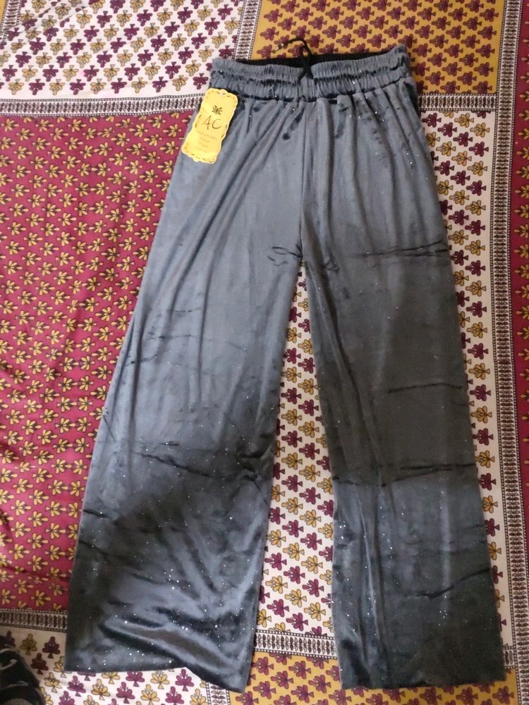 Shinning Grey Velvet Plazzo Pant