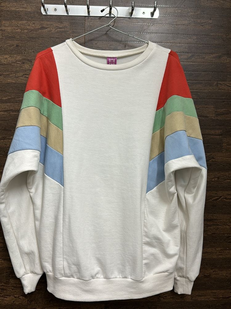 Women White And Red Colourblocked Sweatshirt