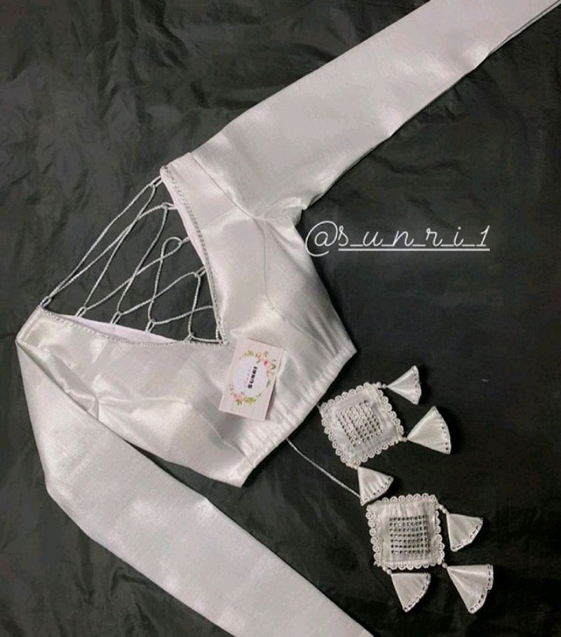 White Padded Criss Cross Drawstring Blouse