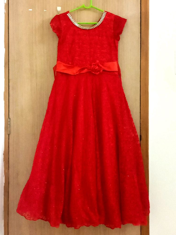 Red Colour Festive Style Dress Of Net