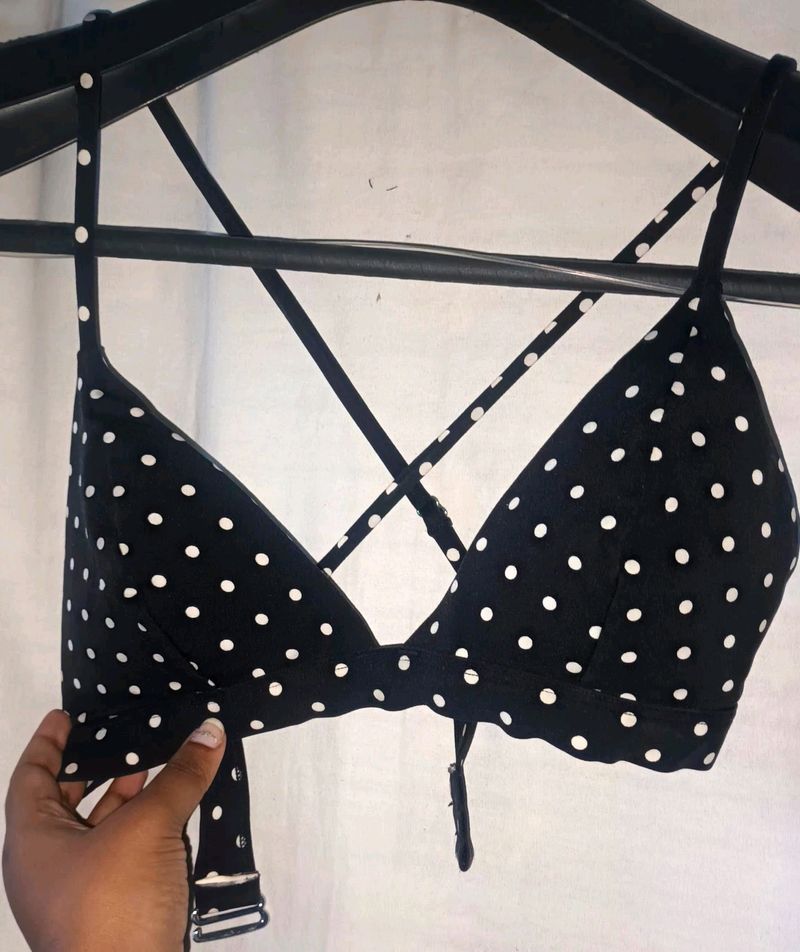 Dating Or Beach Bra Black Polka Dots New