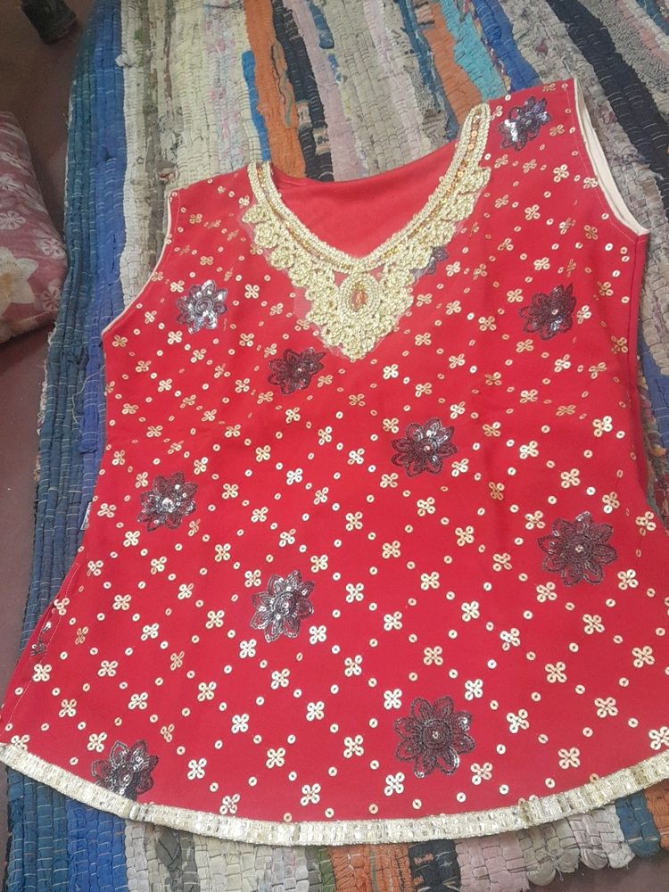 6 To 8 Yrs Girls 2pcs New Red Colour Kurti