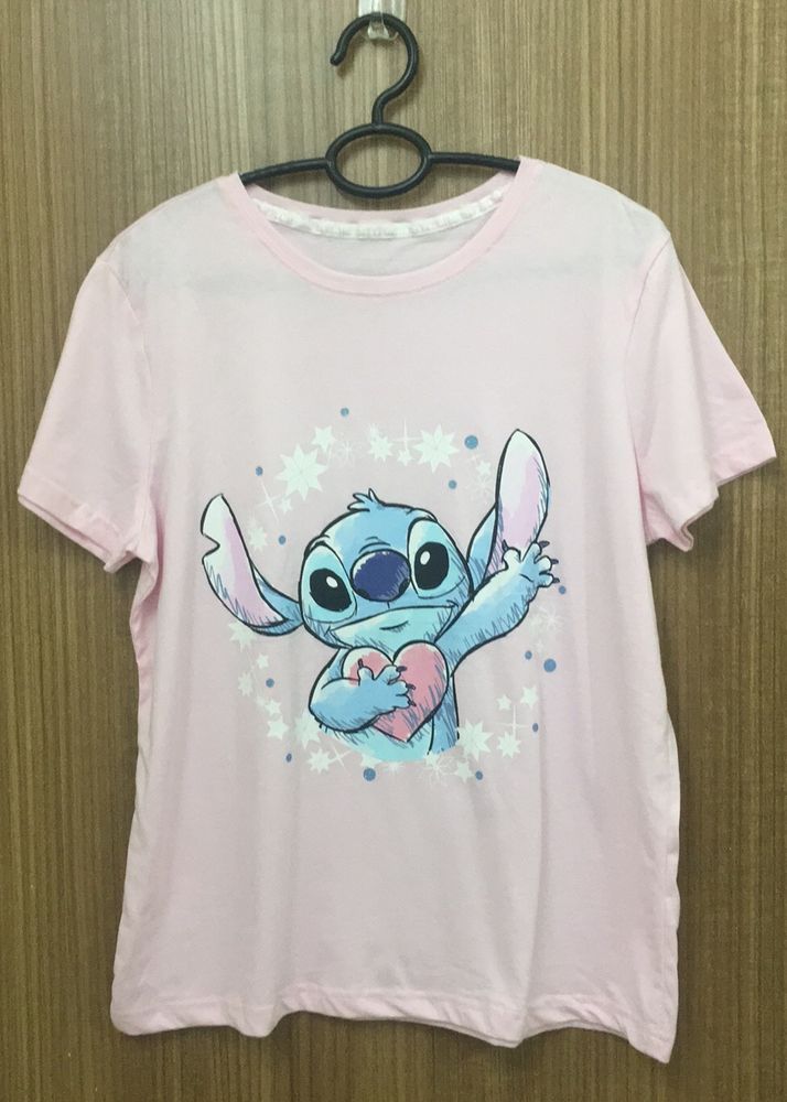 LILO And STITCH HEART PRINT Baby Pink T-shirt