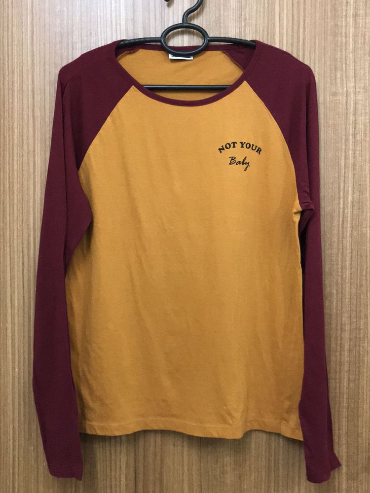 Not Your Baby Maroon And Mustard Ringer Tshirt