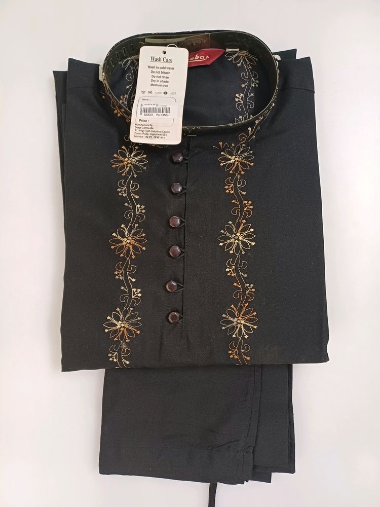 Kurta Chudidar Set (Black With Work)