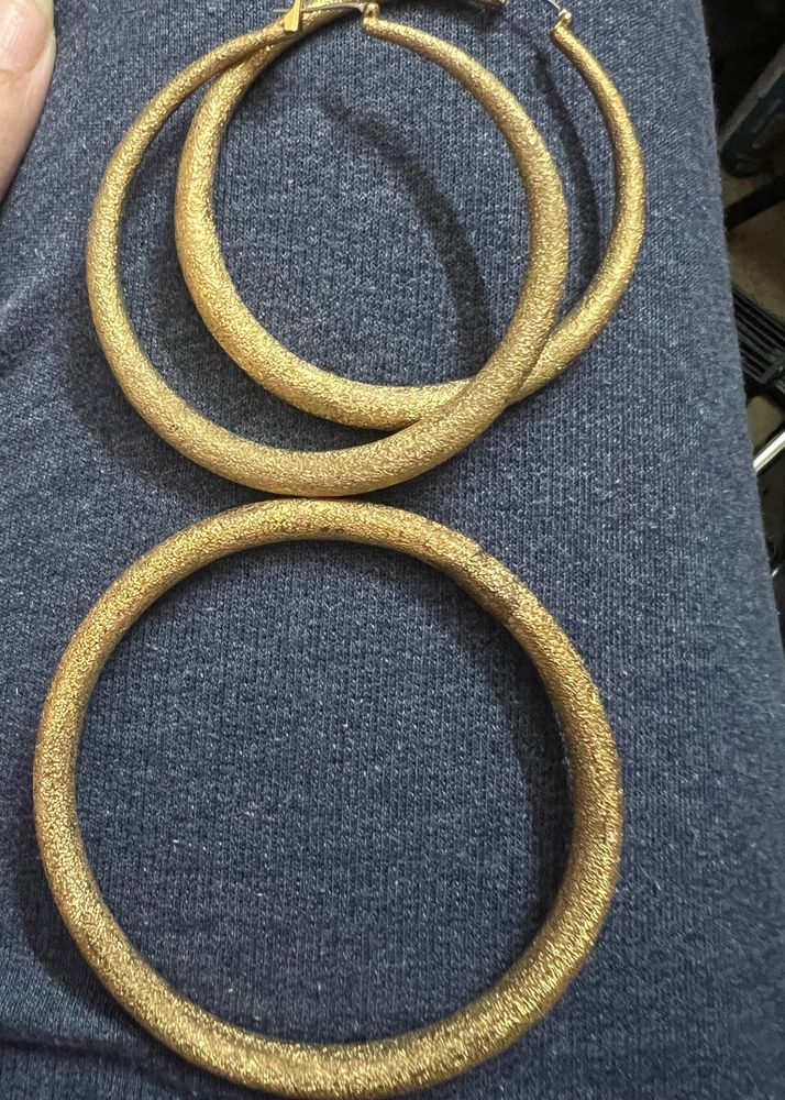 Vintage Brushed Gold Hoops And Bangle Set