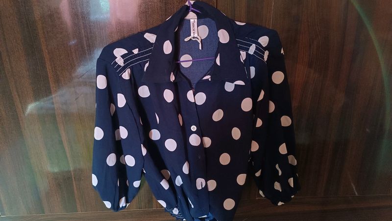 Unused Beautiful Navy Blue Top With Pulka Dott Top