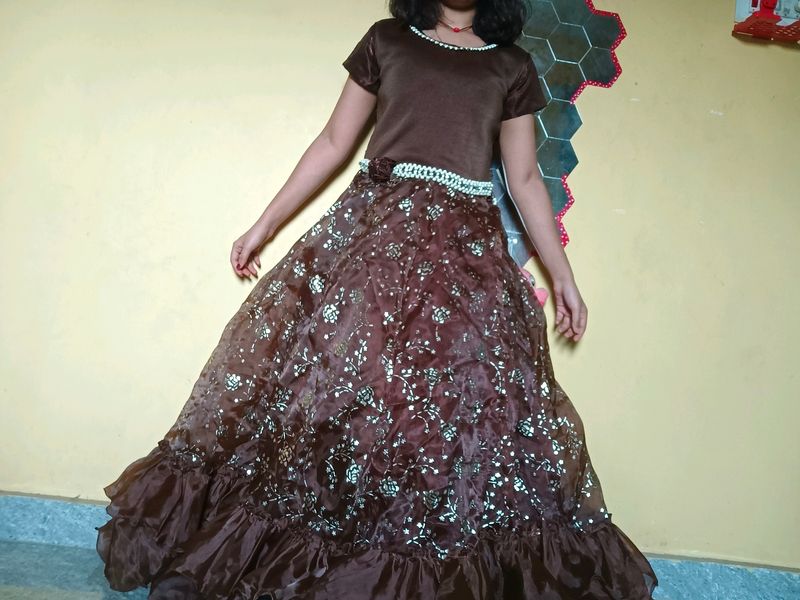 Brown Ruffle Long Gown