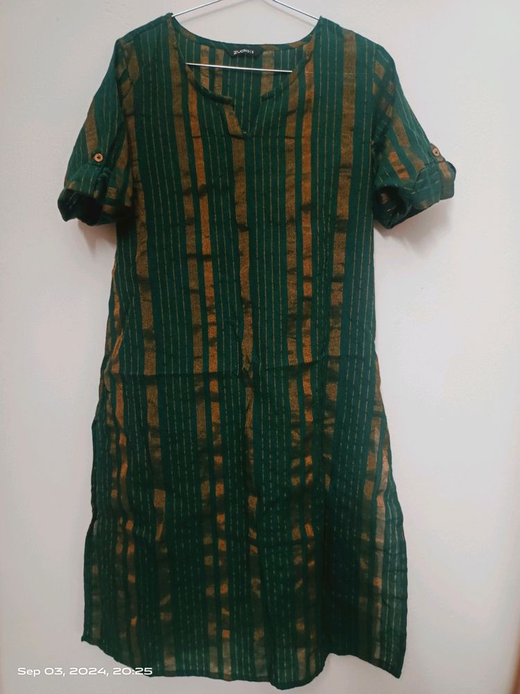 Green Kurta With Golden Strips