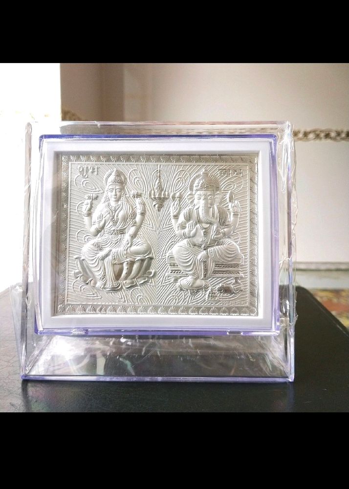 999 Pure Silver Lakshmi Ganesh Stand Photo Fram