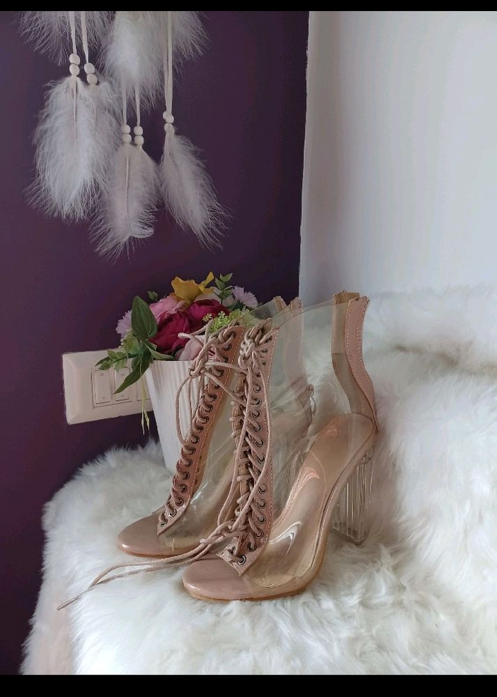 CLEAR NUDE LACE BOOTS🤍