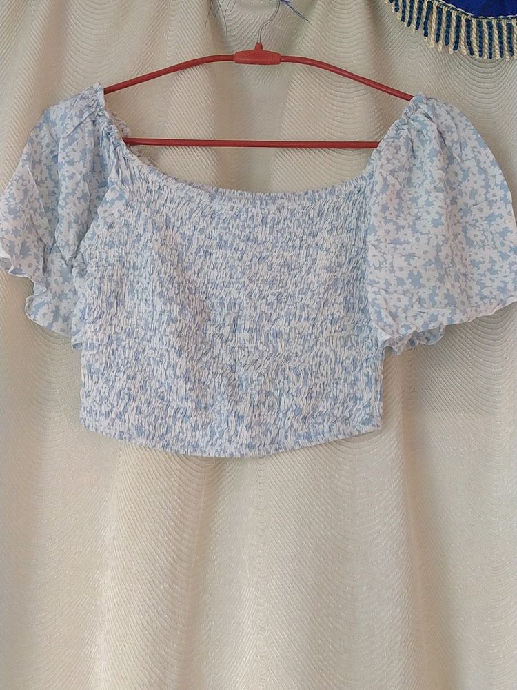 Korean Crop Top With Floral Print For Women