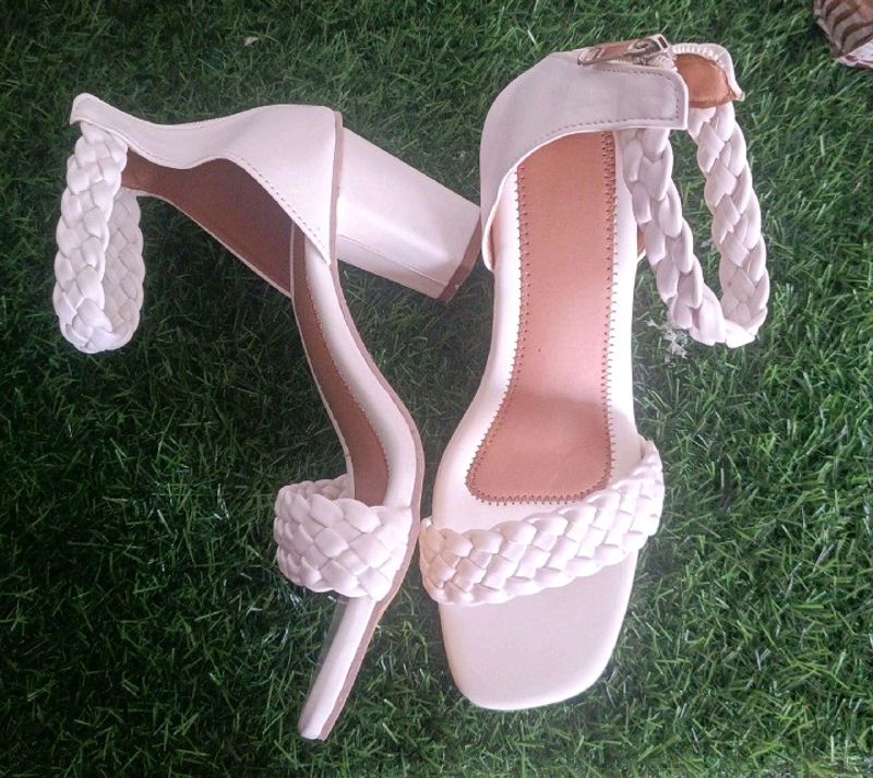 White Braided Heels