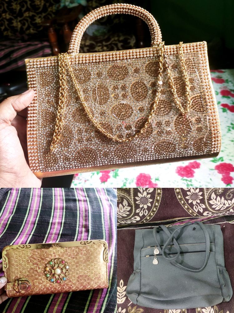 3 COMBO OF  CLUTCHES+Sling bag+ Tote Bag