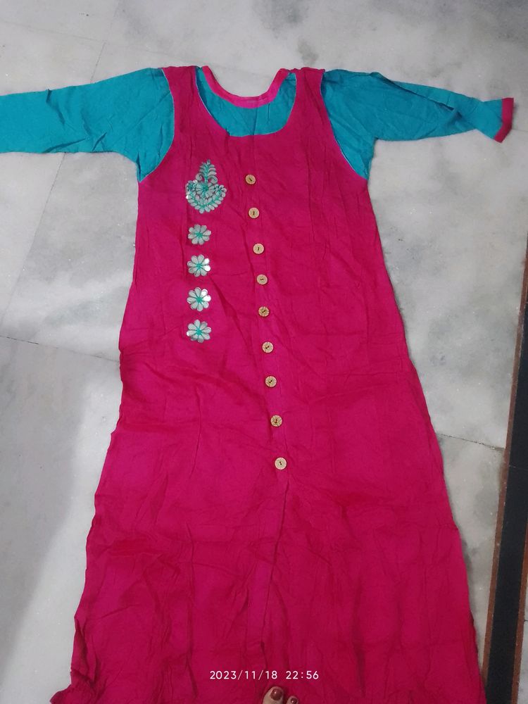 Pink And Blue Kurti