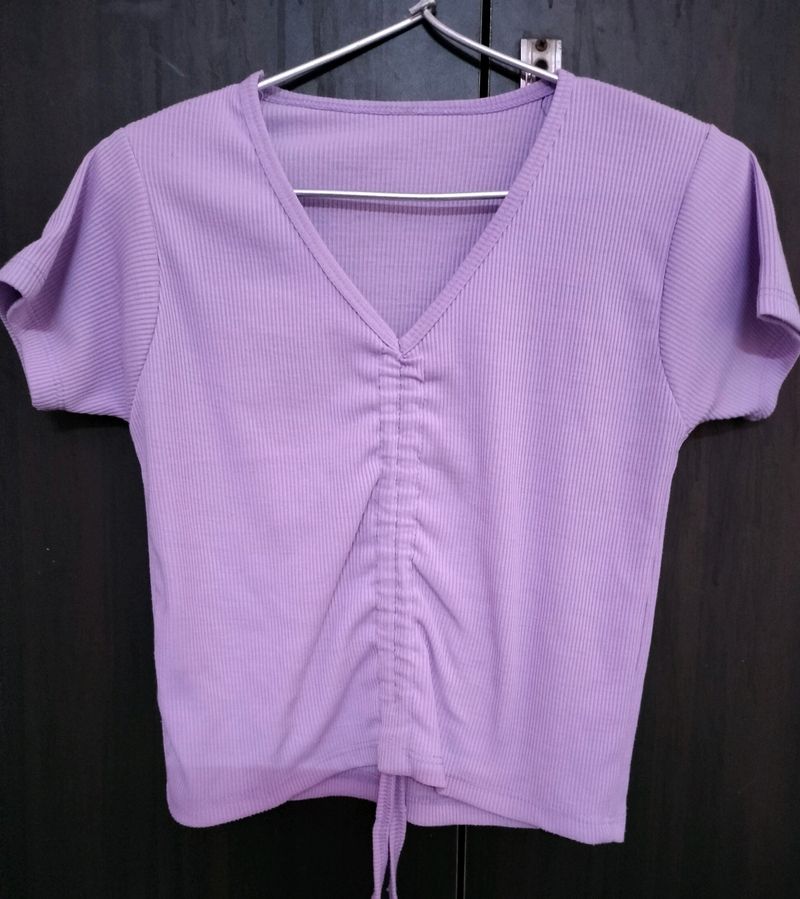 Lavender String Ribbed Top