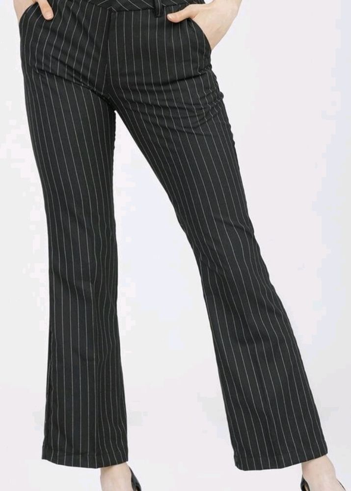 Striped Black Bootcut Low Rise Trousers