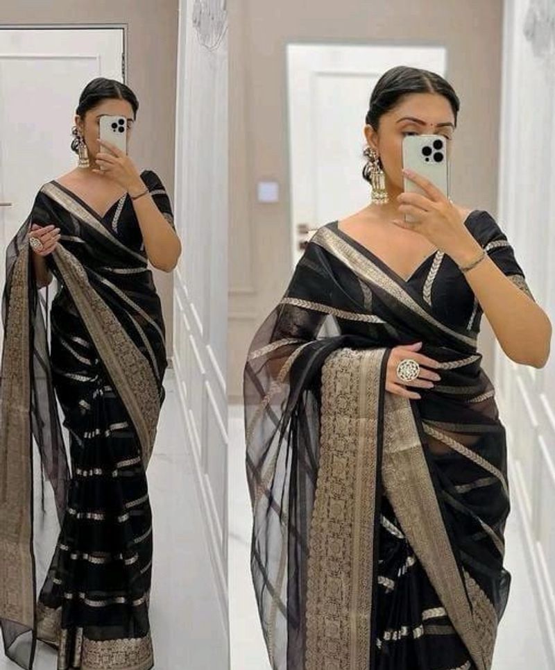 Organza Black Saree