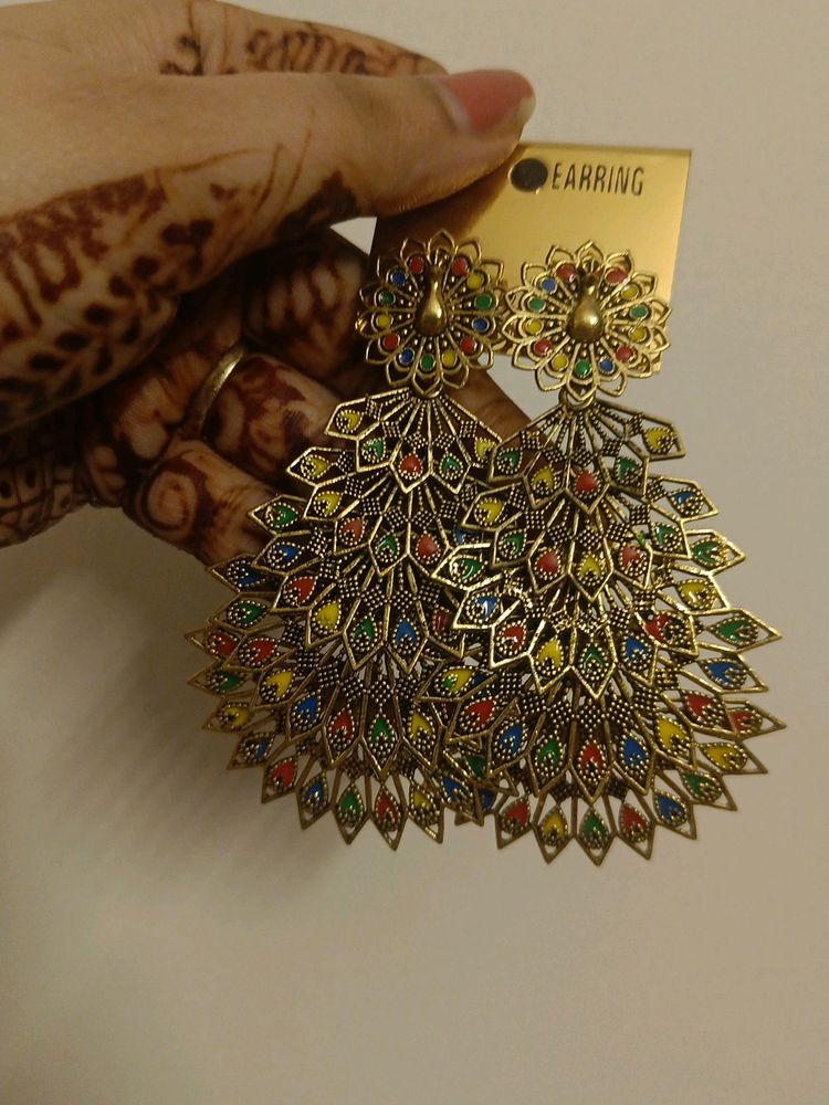 Multicolored Peacock Earings