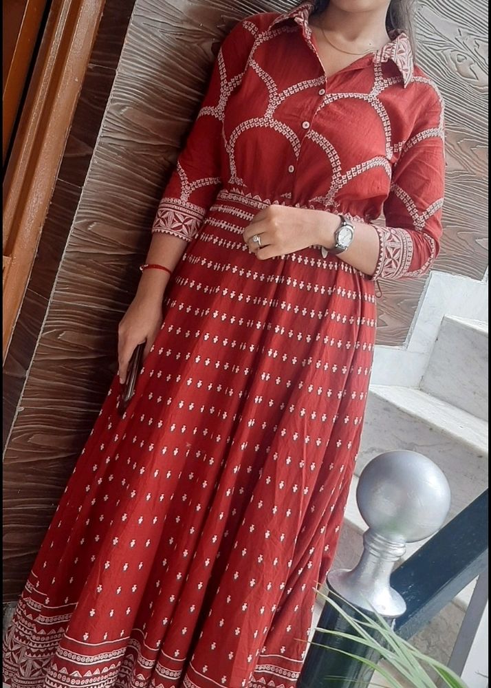 Rust Red Big Flare Kurta