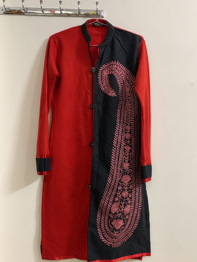 (for winters)Red- Black Embroidered Kurta