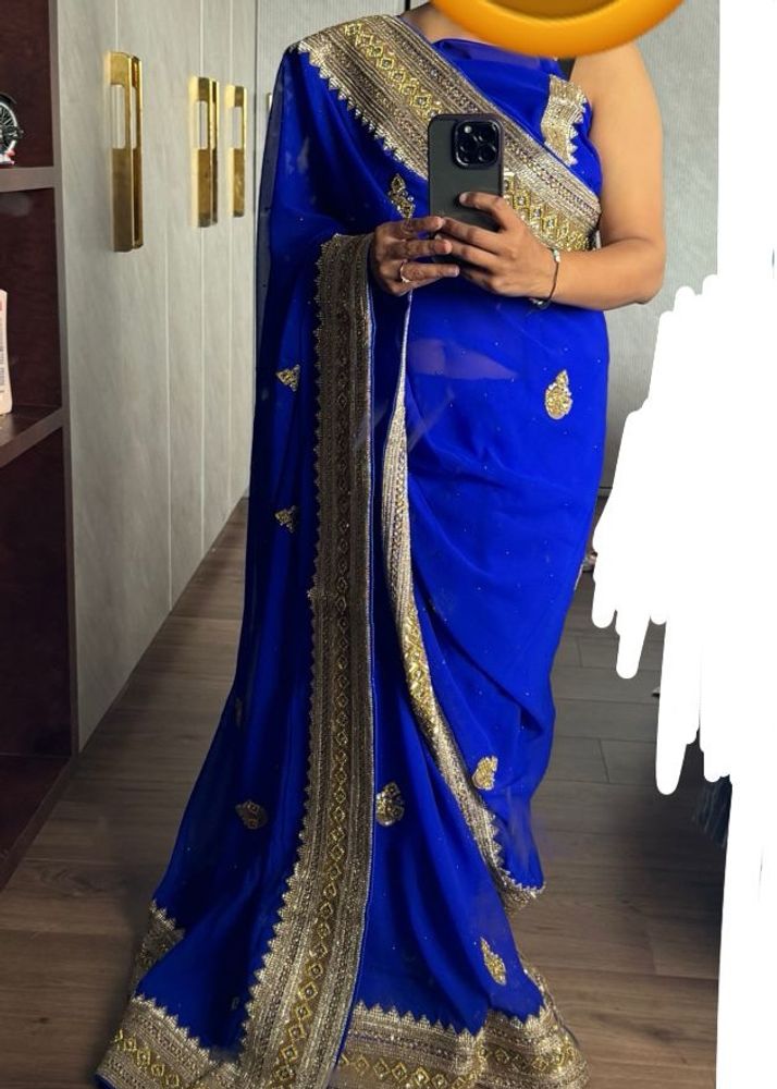 Royal Blue Embroidered Heavy Saree