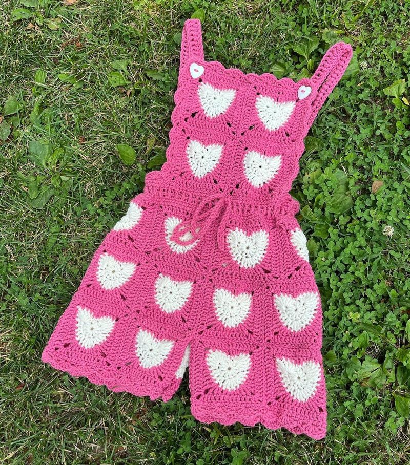 Handmade Crochet Dungaree Jumpsuit .