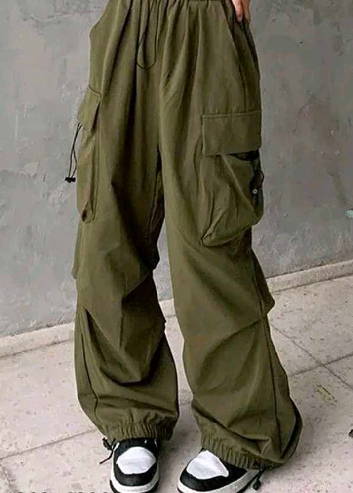 Olive Green Parachute Pants (Baggy)