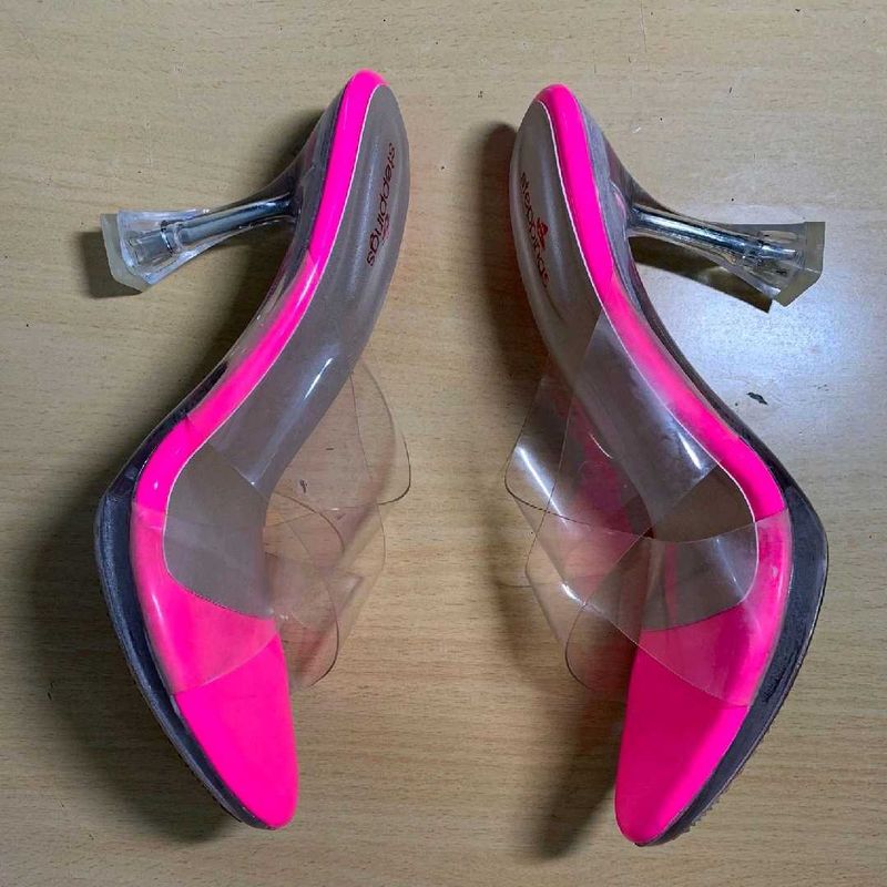 Transperent Heels Neon Pink Color