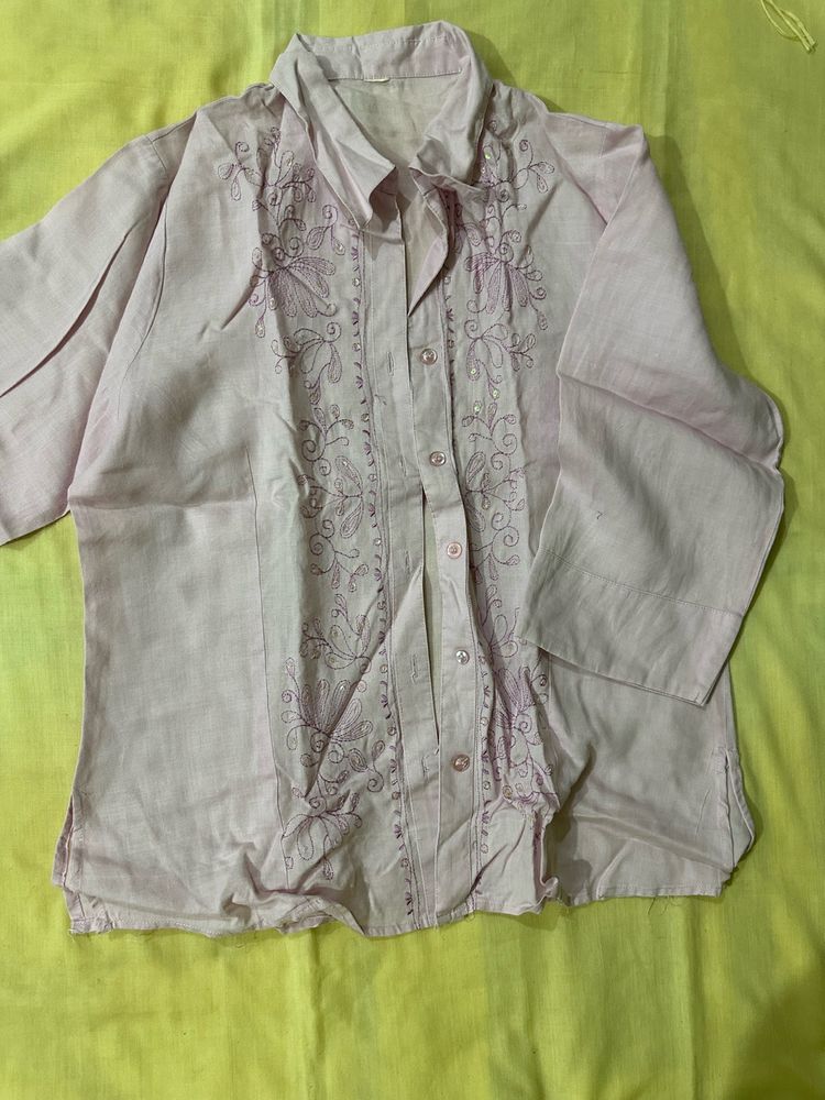 cotton pink shirt with embroidery