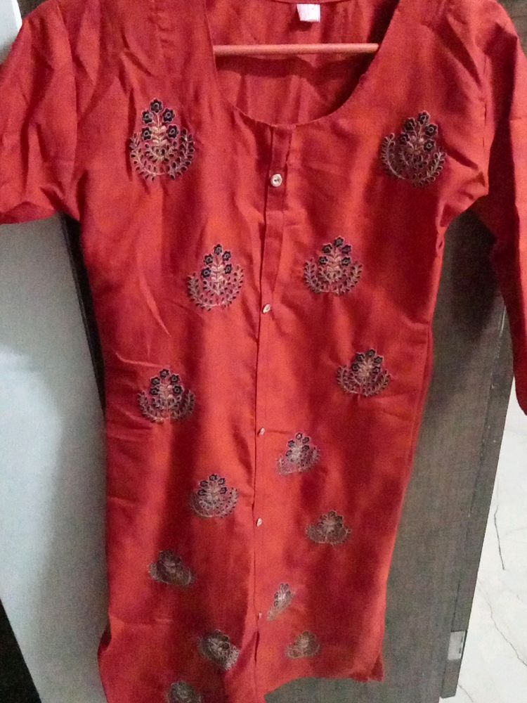 Orange Embroidery work kurta